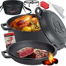 Bild für KESSER® Dutch Oven 2in1 Gusseisen Topf 4,8L und Pfanne 1,8L einsatzfertig eingebrannt Inkl. Kochbuch Schmortopf Doppelfunktion Deckel/Bratpfanne für Küche Camping Garten BBQ Backen Gasgrill