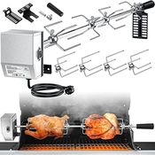 KESSER Edelstahl Grillspieß Set 107cm passend für Weber Spirit Gasgrill mit 4X Fleischnadeln BBQ Fleischklammer, Griffstück und Motor Rotisserie Elektrischer Drehspieß 220V - 240V Silber