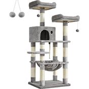 FEANDREA Kratzbaum 143 cm, 2 kuschelige Aussichtsplattformen, hellgrau PCT15W