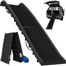 Bild für Cadoca Hunderampe Auto klappbar 156x40cm Tragegriff Sicherheitsbügel Reflektoren Trinknapf Hund Katze rutschfest leicht kompakt stabil Einstiegshilfe