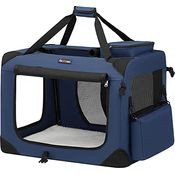 Feandrea Hundebox faltbar, Transportbox Hund, Größe L, Hundetasche, Oxford-Gewebe, Netzstoff, atmungsaktiv, tragbar, transportabel, Metallrahmen, mit Griffen, Taschen, 70 x 52 x 52 cm, dunkelblau