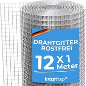 KrapTrap Volierendraht, verzinktes Drahtgitter, 12m x 1m, 12x12mm Maschengröße, stabiler Kaninchendraht, Wühlmausgitter, wetterfest und korrosionsgeschützt