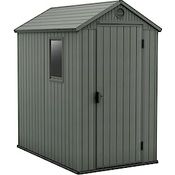 Keter Gartenhaus Darwin 4x6, Holzoptik, Salbeigrün, Wetterfest, UV-beständig, inkl. Belüftungslöcher