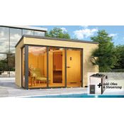 Weka Design-Saunahaus 'Cubilis' mit Sauna Varberg 3 und 7,5 kW OS-Ofenset, Steuerung 380 x 300 x 249 cm, moderne Gartensauna, inkl. Sparset, ESG-Fenster und Flachdach