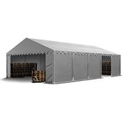 TOOLPORT Lagerzelt 5x10 m Industriezelt Unterstand PVC Plane 750 N grau mit Bodenrahmen und Dachverstärkung