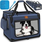 TRESKO Hunde-Transportbox faltbar mit Leckmatte und Spatel bis 15,00 kg, atmungsaktives Oxford Gewebe, für Hunde und Katzen, in schwarz