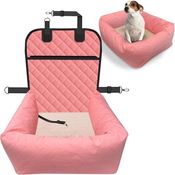 BLUZELLE Hunde Autositz Auto Hundesitz, 2-in-1 Hundebett Hundekorb für kleine Hunde & mittelgroße Hunde, Oxford Stoff Bezug Abnehmbar Waschbar Wasserfest Rutschfester Boden Hundegurt, Rosa