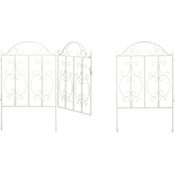 relaxdays Gartentor 3-teiliges Gartentor weiß, Stahltür mit geschwungenen Ornamenten 