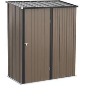 Outsunny Gerätehaus mit Pultdach 1,34 m² Metall Gartenhaus Geräteschuppen verzinkter Stahl Braun 161,5 x 94,5 x 196 cm