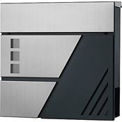 SONGMICS Briefkasten Wandbriefkasten mit Sichtfenster, Edelstahl, für Tor, Eingangstür, mit Schloss und Schlüsseln, Silber und Grau Anthrazit GMB053G01