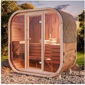 FinnTherm Fasssauna Ellipso M, 42mm, Thermoholz, Außergewöhnliches Design, B 196 x T 119 x H 203 cm