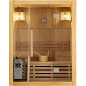 Artsauna Saunakabine Tampere mit Harvia Ofen 2 Personen Hemlock Holz, große Glasfront und LED Licht Inkl. Thermometer & Sanduhr Komplett Set