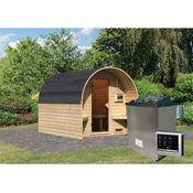 Karibu Fasshaus 2 Set naturbelassen mit Ofen 9 kW, externe Steuerung