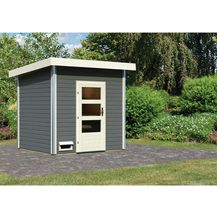 Bild für Karibu Saunahaus Norge mit moderner Tür terragrau