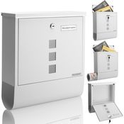 Monzana Design Briefkasten Stahl mit Zeitungsfach Sichtfenster 2 Schlüssel Namensschild Wandbriefkasten weiß