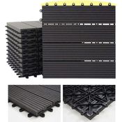 WPC Bodenfliese Rhone, Holzoptik Balkon-Terrasse, 11x je 30x30cm 1qm Basis, anthrazit linear