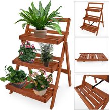 Bild für Blumentreppe 3 Stufen Regal 79 x 59 x 56cm Akazienholz Pflanzregal Blumenregal Blumenleiter