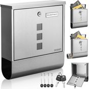 monzana Design Briefkasten Edelstahl silber mit Zeitungsfach Sichtfenster 2 Schlüssel Namensschild Wandbriefkasten