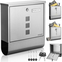 Bild für monzana Design Briefkasten Edelstahl silber mit Zeitungsfach Sichtfenster 2 Schlüssel Namensschild Wandbriefkasten
