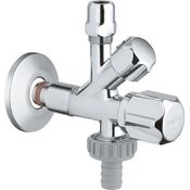 GROHE Original WAS Sicherungstechnik - KOMBI-ECKVENTIL mit selbstdichtendem Anschlussgewinde, Wandanschluss 1-2 Zoll, Abgang 3-8 Zoll, Abgang 3-4 Zoll mit Schlauchanschluss 22036000