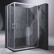 Bild für Duschkabine Dusche Eckeinstieg Doppel Schiebetür Echtglas Duschwand 120x90x195cm
