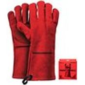 Feuermeister Premium BBQ Grillhandschuh aus hochwertigem Leder in Rot, 1 Paar