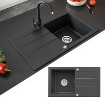 Bild für Bergström Granit Verbundspüle Küchen Einbau Spüle + Siphon Schwarz