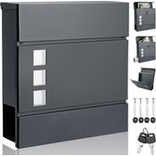 monzana Design Briefkasten Stahl anthrazit mit Zeitungsfach Sichtfenster 2 Schlüssel Namensschild Wandbriefkasten