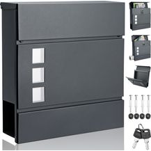 Bild für monzana Design Briefkasten Stahl anthrazit mit Zeitungsfach Sichtfenster 2 Schlüssel Namensschild Wandbriefkasten