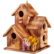Relaxdays Vogelhaus, zum Aufhängen, Balkon, Terrasse, Garten, gebranntes Holz, Deko Nistkasten, HBT 34x20x19 cm, natur