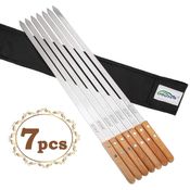 Goutime Grillspieße, Edelstahl, 7 Stück, Holzgriffe, mit Tasche