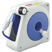 Takagi Kompakte Schlauchtrommel mit Wandhalterung 4 Strahlarten 100% Dicht & Tropfsicher Blau-Weiß-Schwarz, 15 m, 34.3 x 16.8 x 30.2 cm (RM215EX)