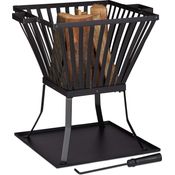 Relaxdays Feuerkorb XL mit Schürhaken, Terrasse u. Garten Feuerschale mit Unterlage, für Holz, HBT 56x56,5x45cm, schwarz