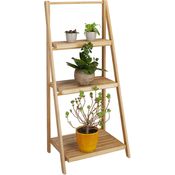 Relaxdays Blumentreppe innen, 3 Stufen, Bambus, klappbar, Leiterregal, Pflanzenregal, H x B x T 99 x 45 x 32 cm, Holz, Natur