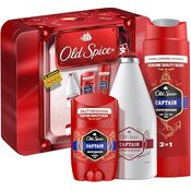 Old Spice Captain Tin Box Geschenkset, Deostick (50 ml), Duschgel (250 ml) und Aftershave-Lotion (100 ml), langanhaltender Duft in Parfumqualität, stylische Verpackung