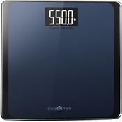 RunSTAR Digitale Personenwaage, hochpräzise Sensoren, Tragkraft bis 250 kg, 8 mm Sicherheitsglas, extragroße Trittfläche, großes LCD-Display, Step-on-Technologie, blau-schwarz