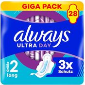 Always Ultra Day Damenbinden Long (Größe 2) mit Flügeln, 28 Stück, super saugfähig, ultra dünn, LeakGuard und OdourLock Technologien