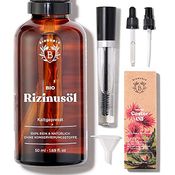 Bionoble Rizinusöl Bio 50ml - 100% Rein, Natürlich und Kaltgepresst - Wimpern, Augenbrauen, Haare, Bart, Nägel - Vegan und Cruelty Free -Castor Oil - Glasflasche + Pipette + Pumpe + Mascara Kit