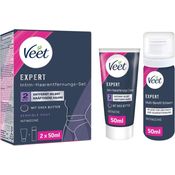 Veet Expert Intim-Haarentfernungs-Set, Enthaarungscreme und Multi-Benefit Schaum, 2 x 50ml, für sensible Haut