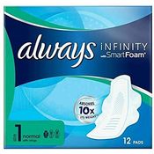 Always Infinity Normal, Damenbinden mit Flügeln, 12 Stück pro Packung (3 Stück), absorbiert das 10-fache seines Gewichts, passt sich dem Körper an, SmartFoam-Technologie