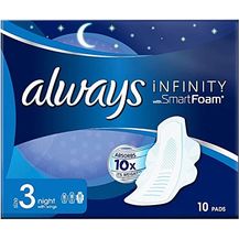 Bild für Always Infinity Night Damenbinden, Größe 3, mit Flügeln, absorbiert das 10-fache seines Gewichts, dermatologisch getestet, 10 Stück pro Packung (5 Stück)