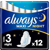 Always Maxi Binden Damen Gr. 3, Night, 12 Stück, super saugfähig mit Flügeln, geruchsneutralisierend und Auslaufschutz