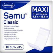 Samu Classic Maxi Wöchnerinnen-Vorlagen, 10 Stck. hochabsorbierende Wochenbettbinden mit hautfreundlicher Textiloberfläche