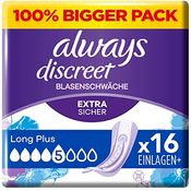 Always Discreet Inkontinenz-Slipeinlagen Damen, Long Plus (16 Binden) Big Pack, starker Schutz mit RapidDry-Kern, geruchsneutralisierende Technologie