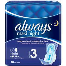 Bild für Always maxi Damenbinde Night Größe 3 mit Flügeln verbesserte Auslaufbarrieren 6 von 6 Tropfen 10 Stück