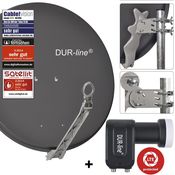 DUR-line 2 Teilnehmer Set - Qualitäts-Alu-Satelliten-Komplettanlage - Select 75/80cm Spiegel/Schüssel Anthrazit + Twin LNB - für 2 Receiver/TV [Neuste Technik, DVB-S2, 4K, 3D]