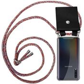 cadorabo Handykette für Samsung Galaxy A50 in COLORFUL PARROT, Silikon Necklace Umhänge Hülle mit Silber Ringen, Kordel Band Schnur und abnehmbarem Etui, Schutzhülle