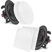 Pyle PDIC106 Dual-Stereo-Lautsprecher für Wand/Decke, 25,4 cm, 250 W, 2-Wege, Unterputzmontage, Weiß Standard mit runder und quadratischer Abdeckung. 5.25'' 13,3 cm.
