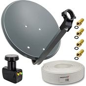 Premium X Satelliten-Komplettanlage 45cm SAT Antenne Anthrazit Twin LNB 10m Koaxialkabel 4X F-Stecker 2 Teilnehmer