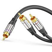 Sonero® Premium 10,0m Cinch Kabel, 1x Cinch auf 2x Cinch, Audio Y-Kabel, Subwoofer, HiFi-Anlage, Verstärker, schwarz